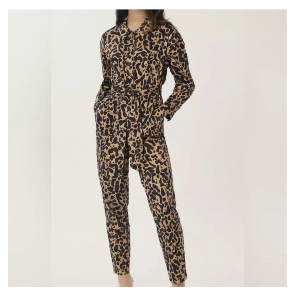LITA by‎ Ciara Born Free Half-Zip Long Sleeve Belted Jumpsuit Animal Print Sz S